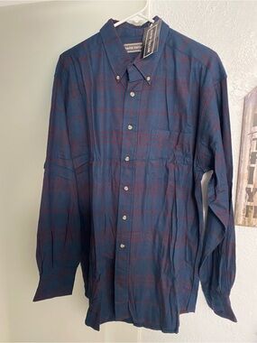 David Taylor Men's Large Navy Plaid Button-Down Long Skeeved Shirt 100% Cotton